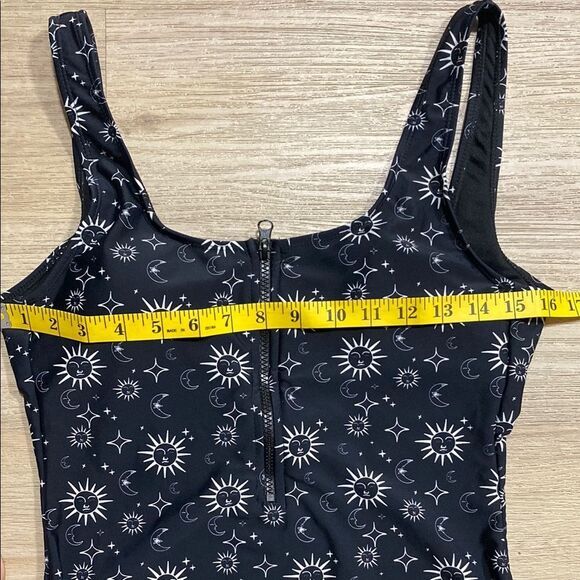 Cyn & Luca M Sun Moon Star Zip Front One-Piece Swimsuit Black Celestial‎ Print - Picture 10 of 12